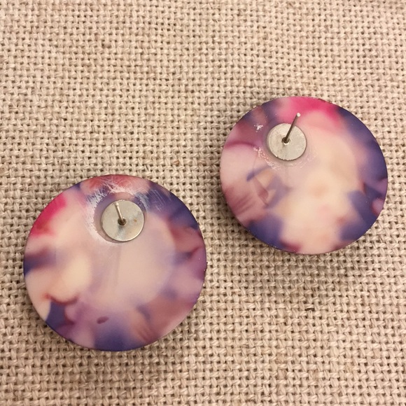 Vintage Purple Glitter Floral Button Earrings - Picture 2 of 8